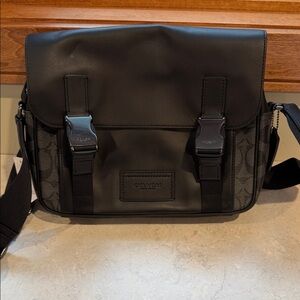 Coach Men’s Black Messenger Bag with Signature Side Panels